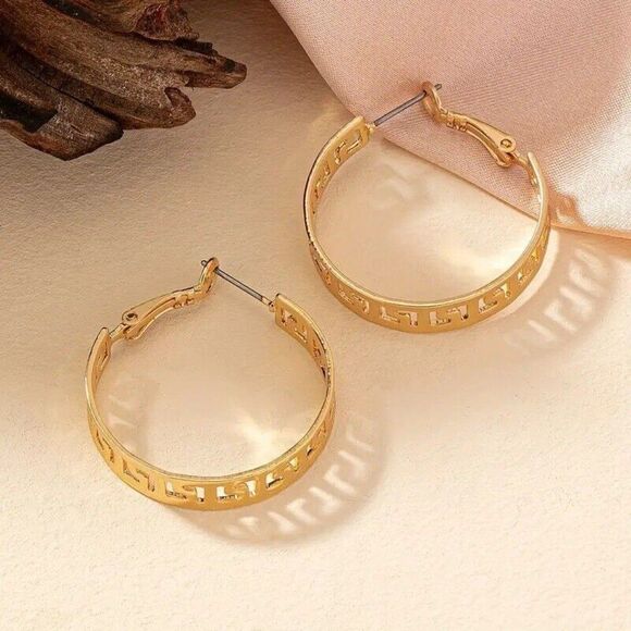 Greek Key Hoop Earrings, BEST SELLER on AMAZON - Picture 2 of 5